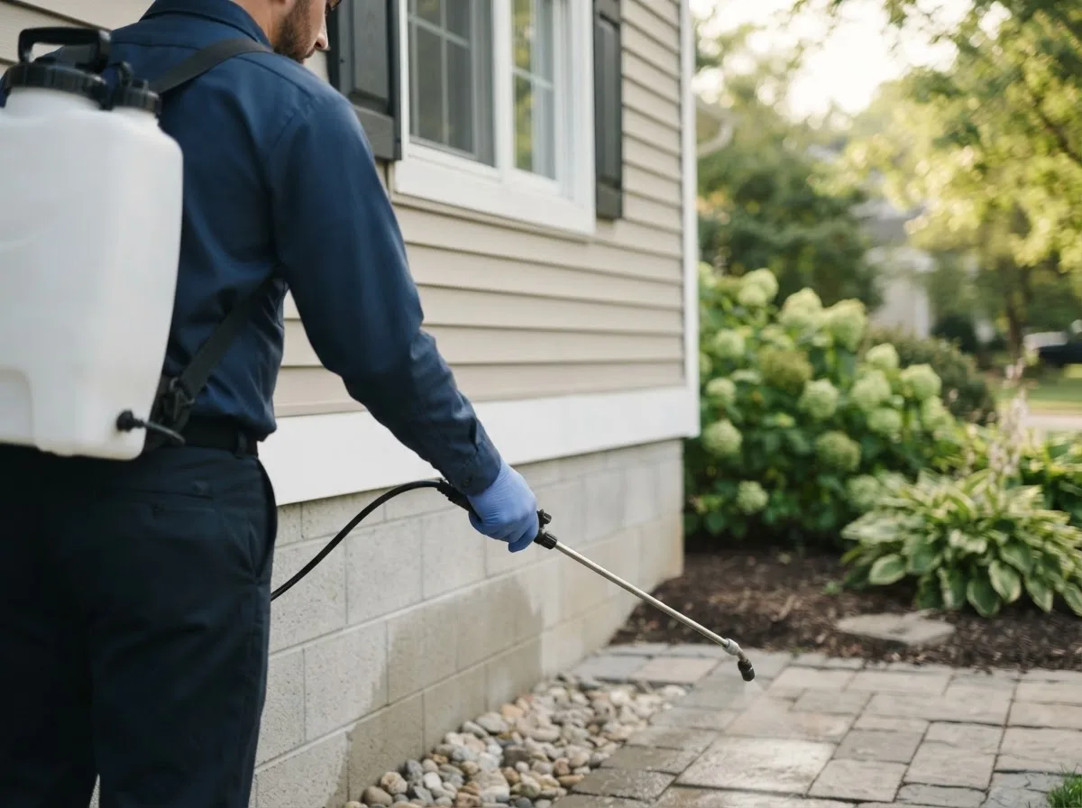 Pest control technician inspecting a home in Brooklyn Park, MN